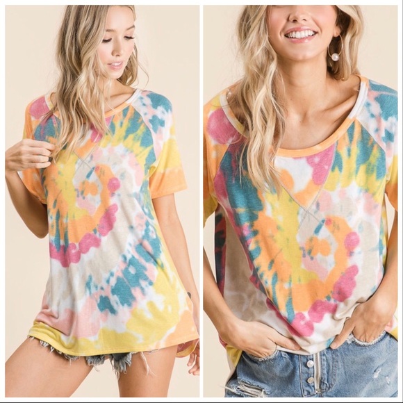 NEW‼️TIE DYE ORANGE YELLOW raglan sleeves- top - Picture 2 of 3